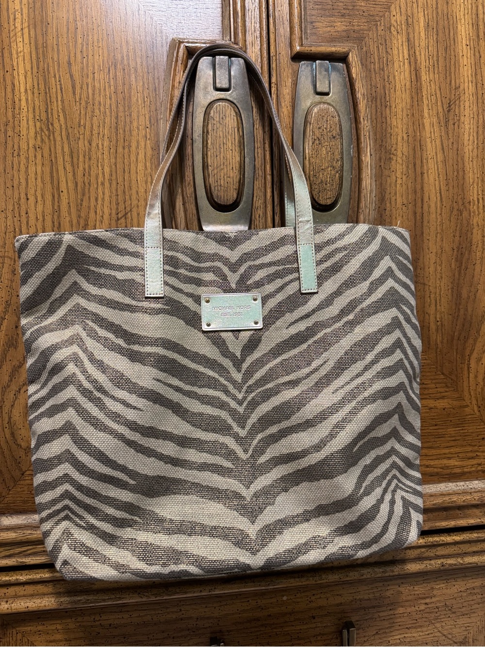 Michael Kors Gold Metallic Zebra Print Canvas Tote